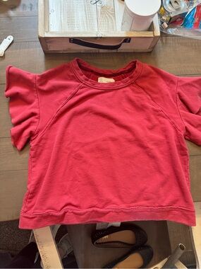 Anthropologie Size Small Saturday/Sunday Ellie Sweatshirt Flutter Sleeves Red